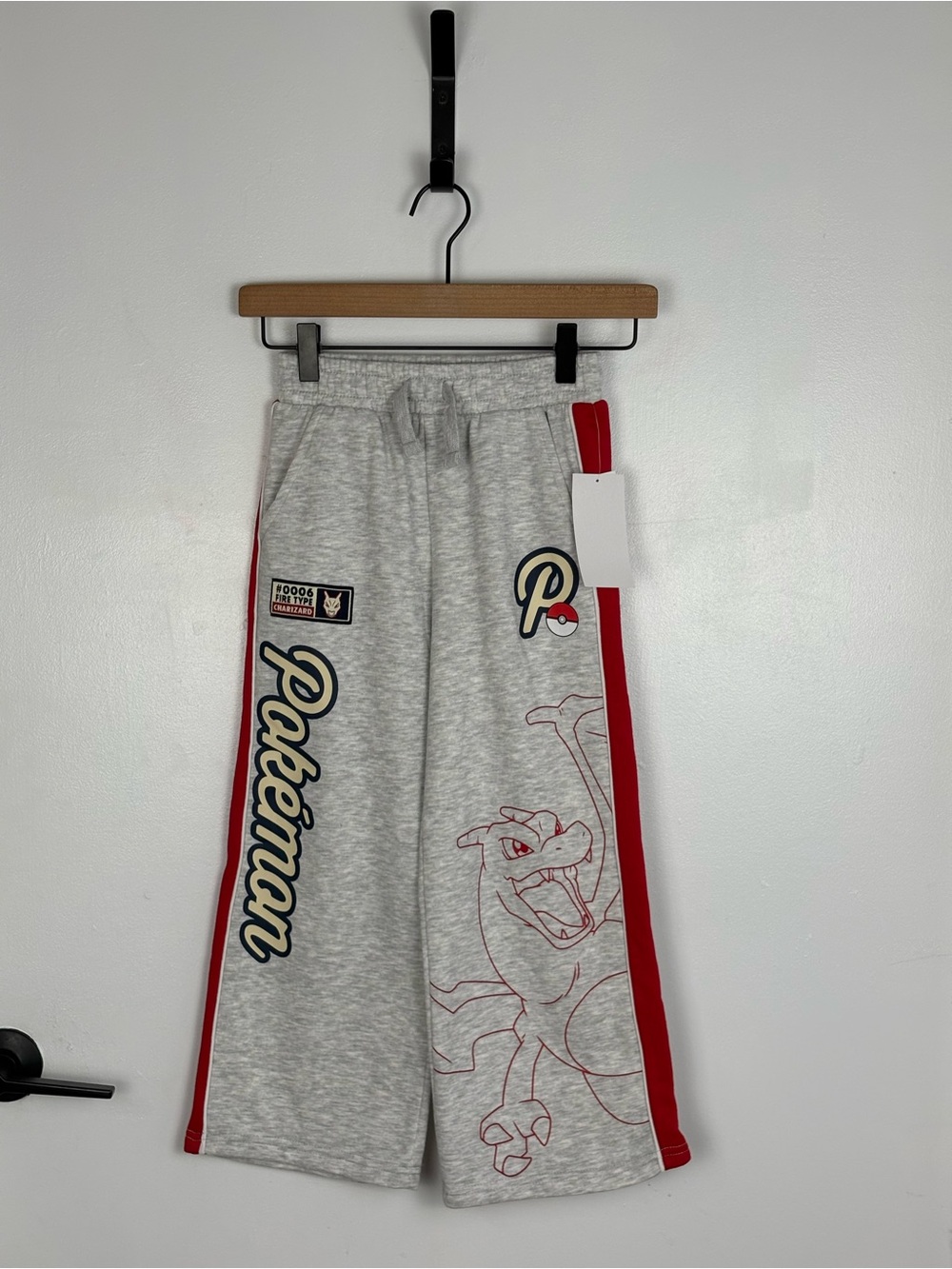 Boys' Pokemon Charizard Graphic Fire Fleece Gray Jogger Lounge Sweatpants